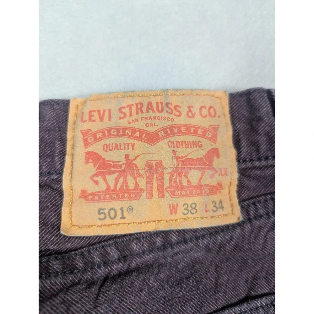 Levis 501 Jeans Mens 38x34* Purple Dark Wash Straight Button Fly Classic‎ Denim